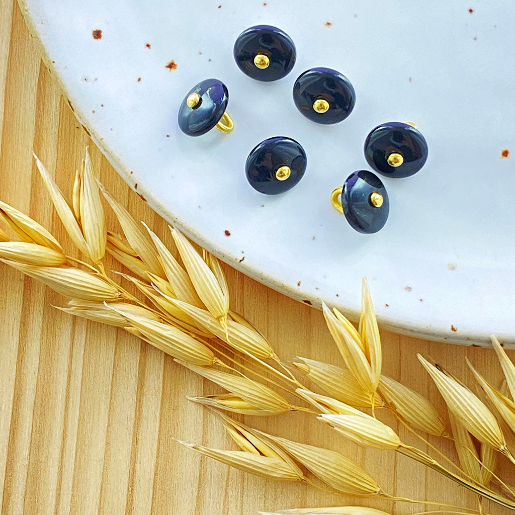 Bouton bijoux | Noir nacré et doré