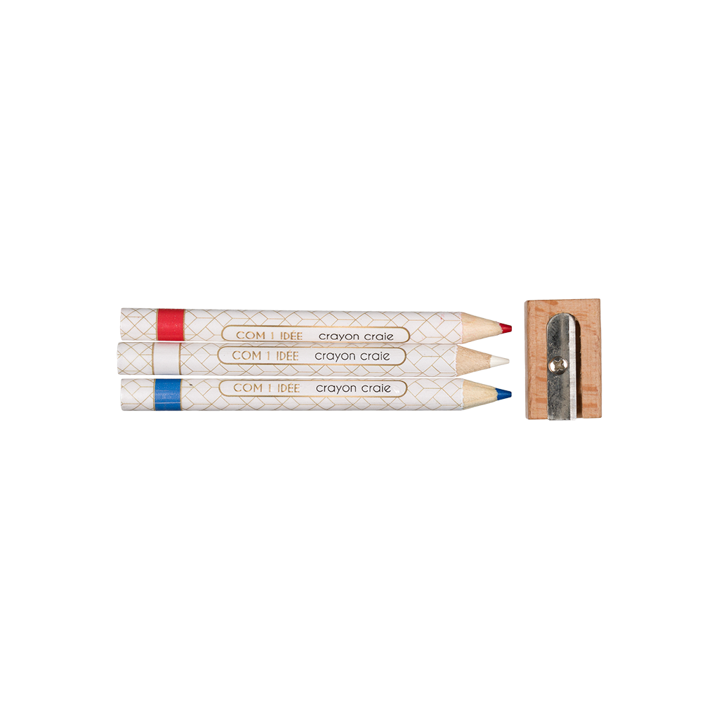 3 crayons craies + taille crayon en bois