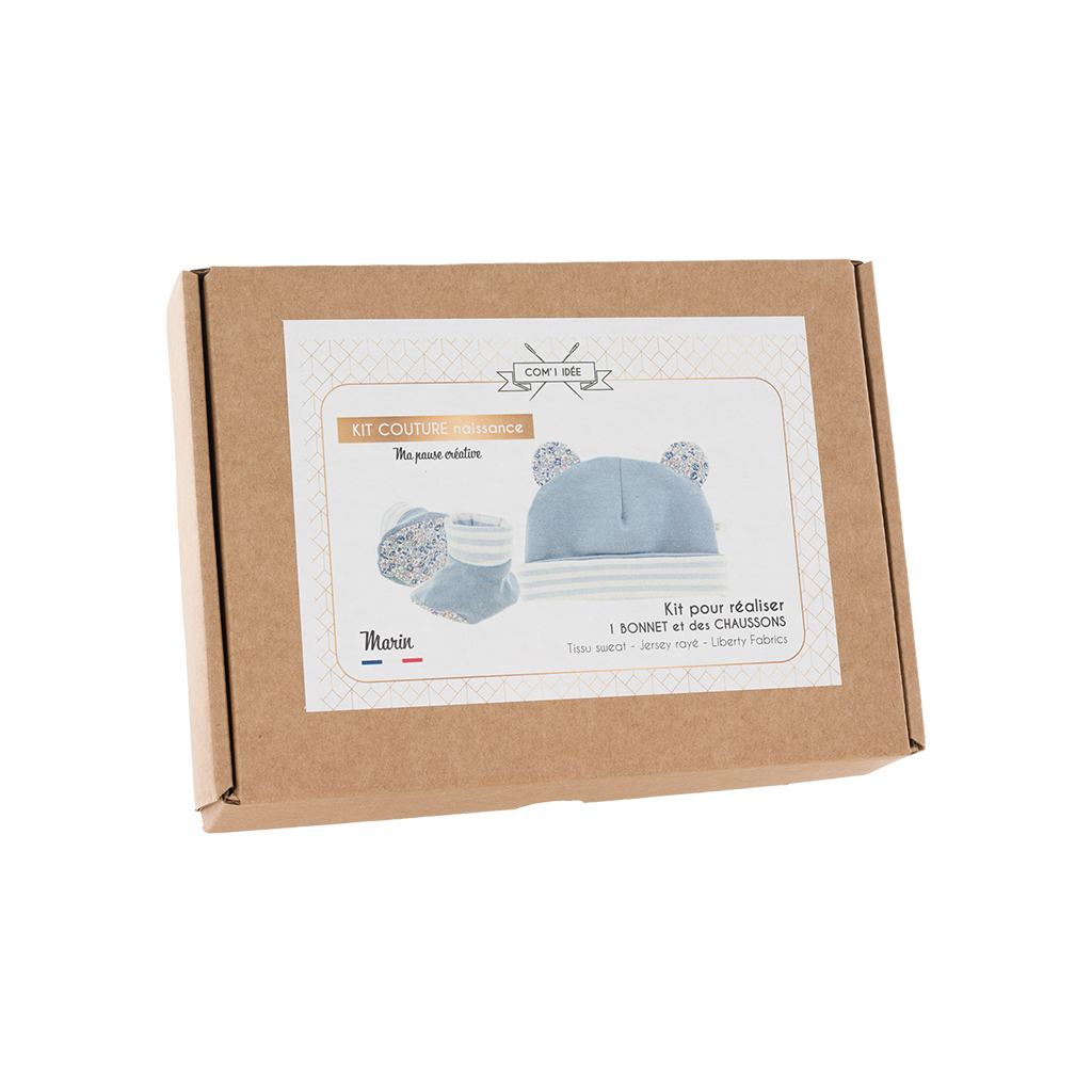 Kit Naissance bonnet et chaussons | Marin