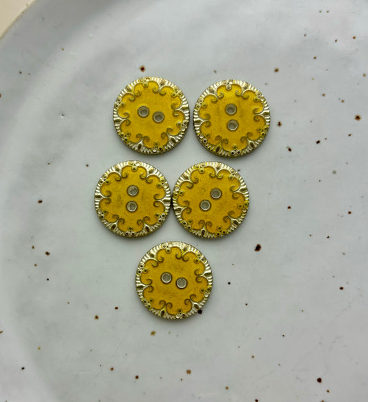Lots de 5 boutons vintage métal 2 trous | Jaune