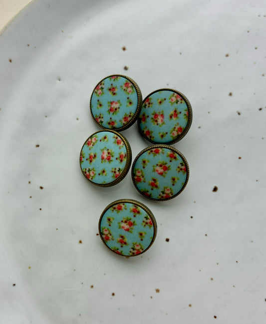 Lots de 5 boutons motif fleuris | Bleu