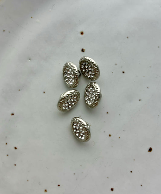 Lots de 5 boutons ovales | Argenté et strass