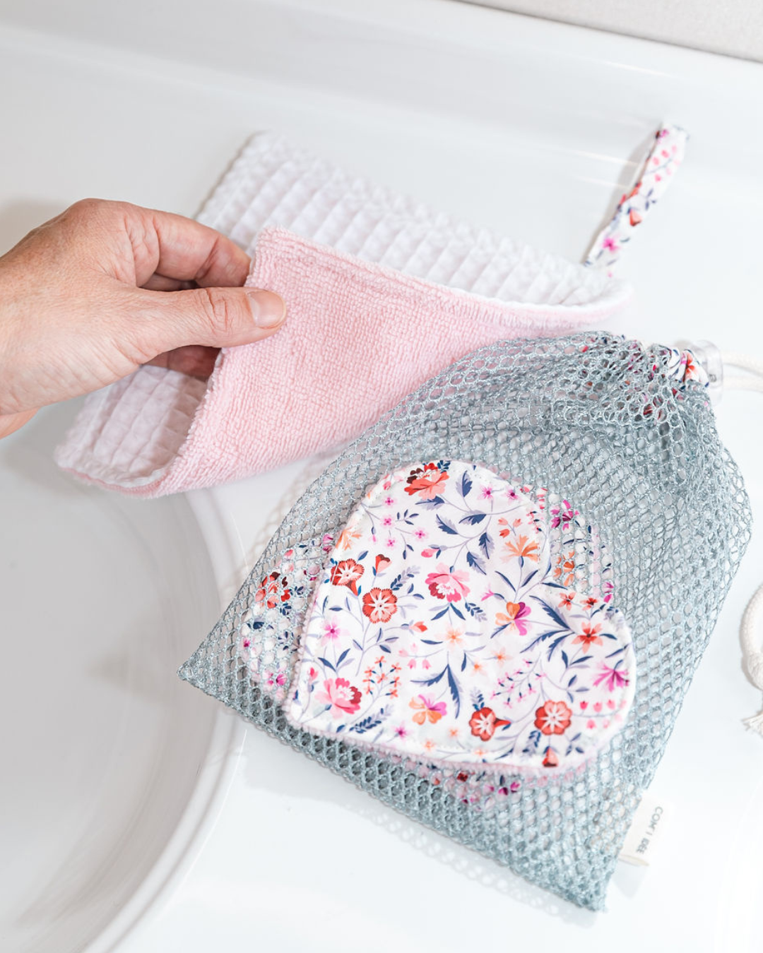 Kit Lingettes cœur, grand carré & filet | Fanny