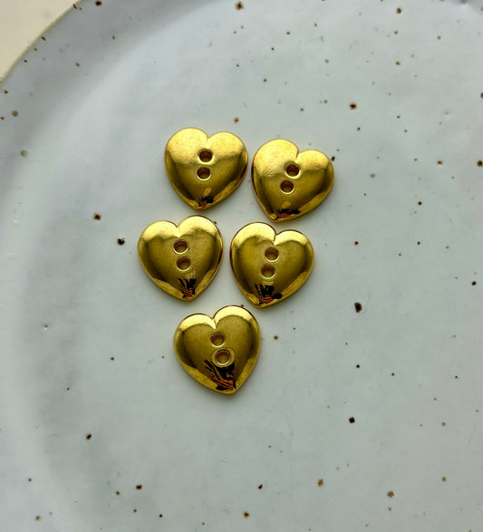Lots de 5 boutons coeur | Doré