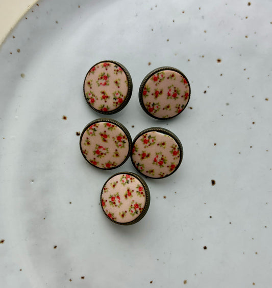 Lots de 6 boutons bronze motif fleuris | Rose