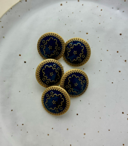 Lots de 5 boutons vintage doré | Bleu