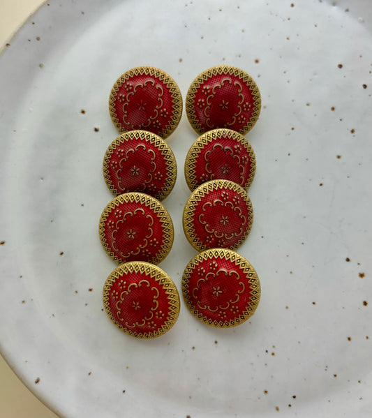 Lots de 8 boutons vintage doré | Rouge