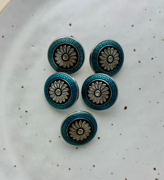 Lots de 5 boutons vintage métal  | Bleu et noir
