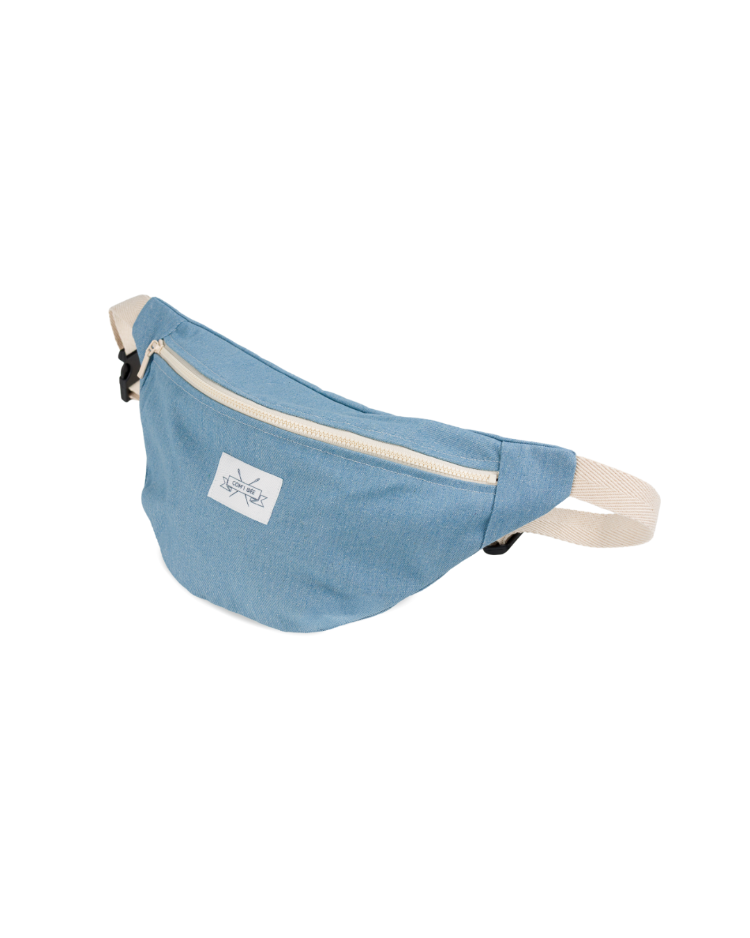Sac banane M Andy terminé en toile bleu jean avec sangle écrue et fermeture éclair écrue
