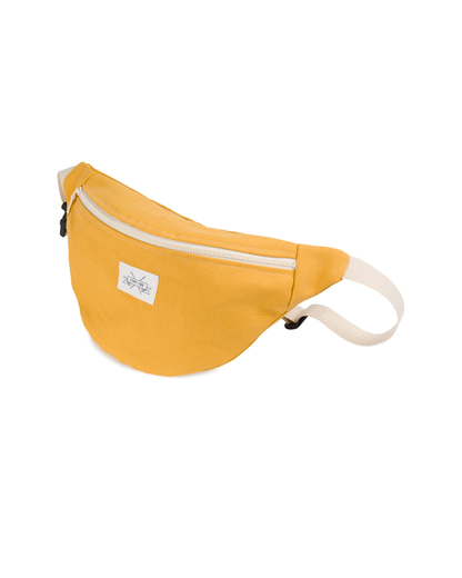 Sac banane M Solal terminé en toile jaune moutarde avec fermeture éclair écrue et sangle réglable.