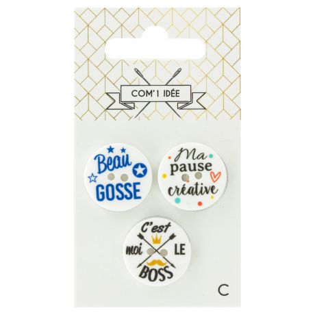 Carte de 3 Boutons Beau gosse / pause / Le Boss