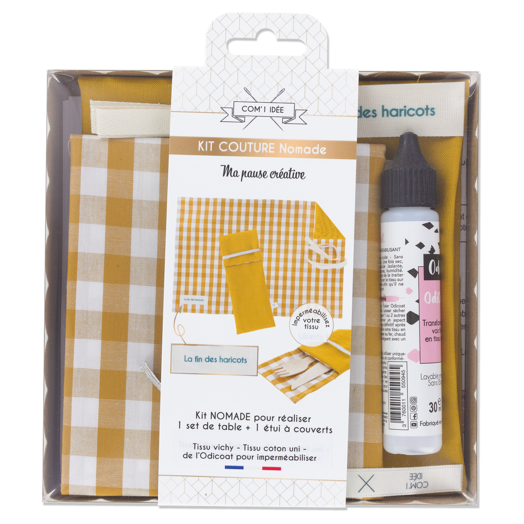 Kit Set de Table Nomade - Vichy moutarde